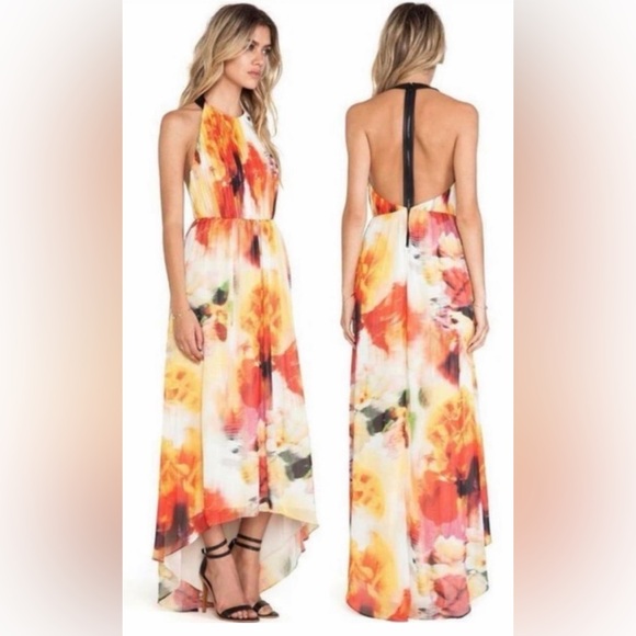Alice + Olivia Ryan High Neck Leather T-Back Maxi DressEUCSz 4